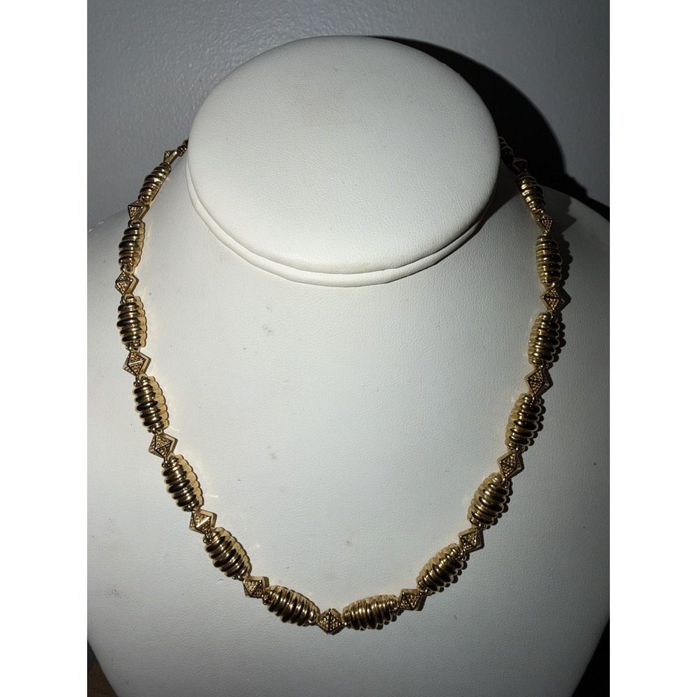 Vintage Style‎ Gold Tone Necklace Link Choker Geometric Chain Ribbed 18"